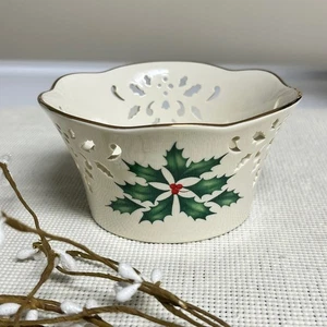 Lenox Holiday Tazón Perforado Cesta Dimensión Colección Hoja de Acebo Navidad - Imagen 1 de 7