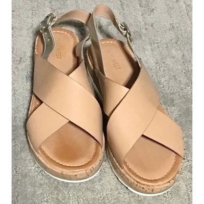 NUEVO SIN ETIQUETAS Sandalia Plataforma Nine West Correa Marrón Entrecruzado Verano Informal Talla 10 Foto 1 de 4