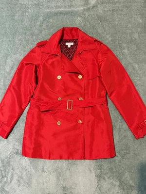 Trench coat Charter Club forrado de peito duplo vermelho tamanho PS (usado bom) - Imagem 1 de 4