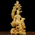 7&quot;Chinese Boxwood Kwanyin Guanyin Buddha Statue Sculpture Craft Wood Gifts Decor
