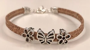 Naturkork Armband, veganes Holzarmband, Korkschmuck, Schmetterling Charm  - Bild 1 von 8
