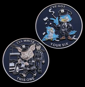 Law Enforcement Police Officer Challenge Coin Cartoon Blue Falcon & Ticket Pig - Picture 1 of 1