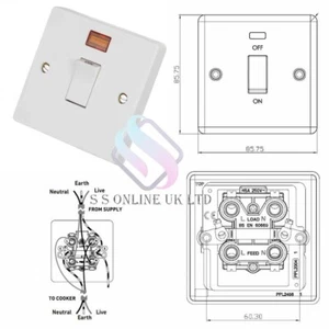 20 AMP Double Pole Switch White With Neon On/Off Indicator Fixings water heater - Picture 1 of 8