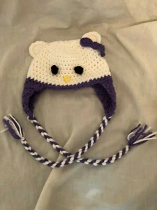 Purple Kitty Cat Crocheted Hat Size 3-6 Month Handmade - Picture 1 of 1