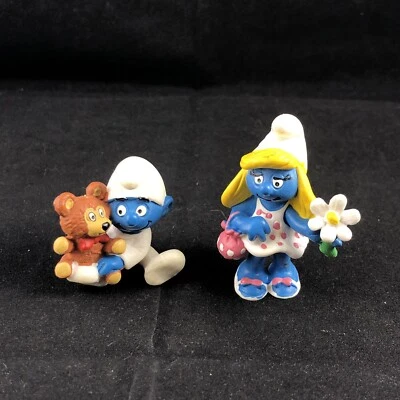 2 Mini Figuras Pitufo Pitufo Bebé Pitufo Oso de Peluche Figura De Colección Foto 1 de 4