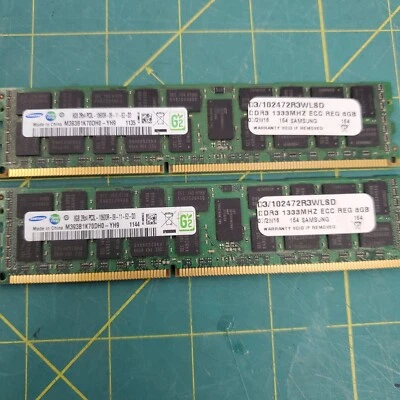 Lot of 2 Samsung M393B1K70DH0-YH9 8GB PC3L-10600R DDR3-1333 Server Memory - Image 1 of 2