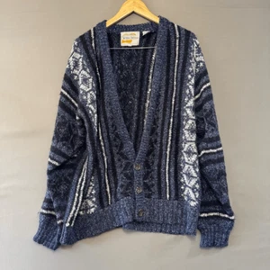 Femuche Men’s 100% Acrylic Cardigan Sweater Size Large Striped Graphic - Picture 1 of 10