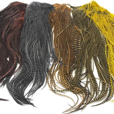 KEOUGH GRIZZLY HALF ROOSTER SELA Fly Tying Hackle Feather extensões de cabelo NOVO! - Imagem 1 de 2