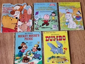 Lot 5 Vintage Little Golden Children Books Dumbo Mickey Pooh Donald Duck Charlie - Foto 1 di 12