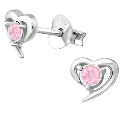 Rosa Zirkonia Herz Ohrstecker 925 Silber Ohrringe Mädchen Kinder Damen Kristall - Bild 1 von 3