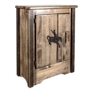 Montana Woodworks Homestead Pine Wood Accent Cabinet with Engraved in Brown - Picture 1 of 6