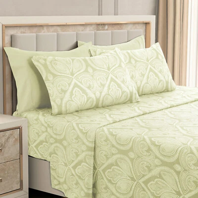 Luxury Deep Pocket 6 Piece Bed Sheet Set 1800 Series Hotel Comfort Paisley Sheet - Image 1 of 4