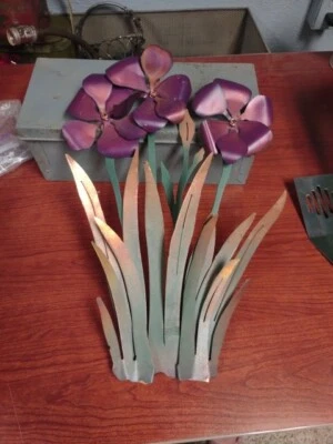 Arte de pared de metal grande - Flor púrpura cobre follaje decoración de pared granja moderna  Foto 1 de 4