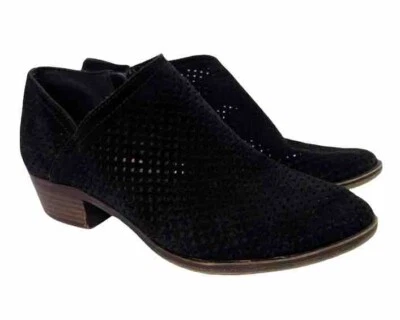 Lucky Brand Baley Black Suede Mesh Block Heel Side Zip Ankle Booties Boots  6.5 - Image 1 of 4