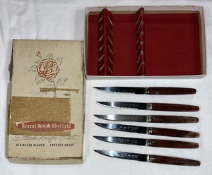 6 Vintage Regent Sheffield England Stainless Steak Knives Bakelite Handle - Picture 1 of 4