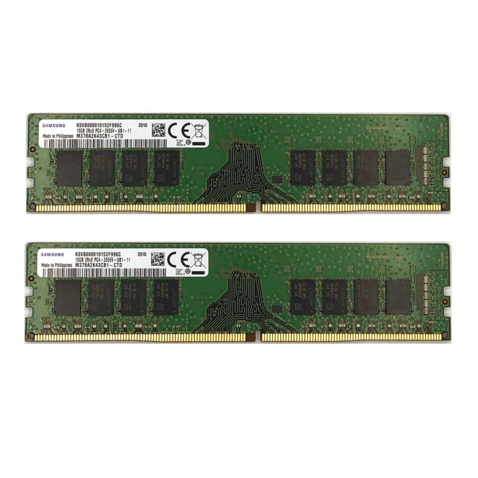 Samsung 32GB (2X 16GB ) DDR4 2666MHz PC4-25600 UDIMM Memory Ram M378A2K43CB1-CTD - Image 1 of 4