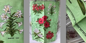 NWOT LINEN TROPICAL FLOWERS ULSTER HANDPRINT TEA TOWEL GREEN BERMUDA RED WHITE - Picture 1 of 7
