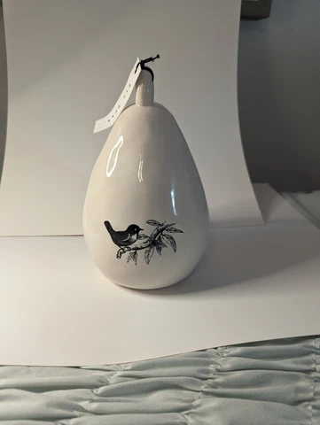 Rae Dunn Tweet Black Bird On Back Teardrop Ceramic Birdhouse By Magenta NWT Cover