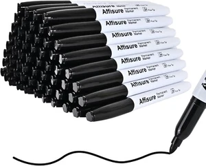 Affisure Permanent 60 Pack Black Permanent Markers, bulk, quick drying - Picture 1 of 7