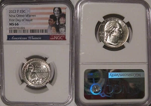 2022 P Nina Otero Warren 25c NGC MS 66 American Women Quarter FIRST DAY of ISSUE - Picture 1 of 2