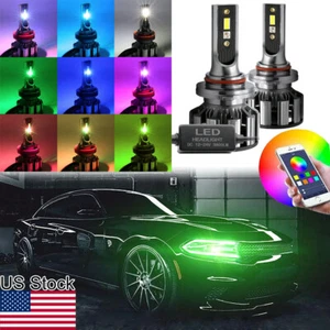 2x 9005 RGB LED Phone Control Headlight Hi/Lo Beam Bulbs For 16-20 Dodge Charger - Picture 1 of 11