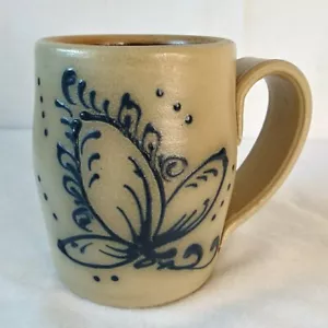 1995 Maple City Pottery Handmade USA Blue Salt Glazed Mug Flower - Picture 1 of 19