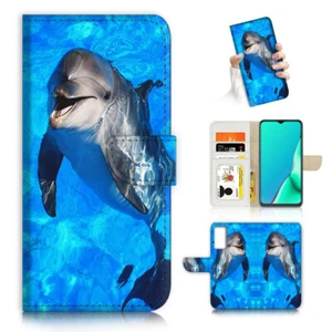( For Samsung S21 FE ) Wallet Case Cover AJ23623 Blue Sea Dolphin - Photo 1 sur 7