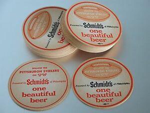 SCHMIDT'S BEER COASTERS "One Beautiful Beer" Follow PITTSBURGH STEELERS Football