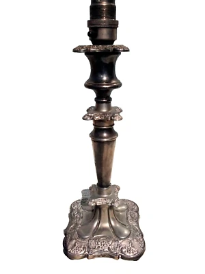 LÁMPARA DE MESA CANDELABRO CHAPADA EN PLATA VINTAGE con PANTALLA FLORAL Foto 1 de 4