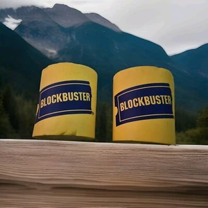 Set of 2 Rare Vintage Blockbuster Video Yellow Can Koozies Beer Retro - Picture 1 of 2