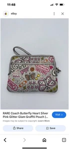 RAR Coach Tasche Schmetterling Herz Silber Rosa Glitzer Glam Graffiti - Bild 1 von 7