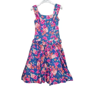 Laura Ashley Vintage 80's Floral Bow Dress Full Skirt Drop Waist Size 6 - Picture 1 of 10