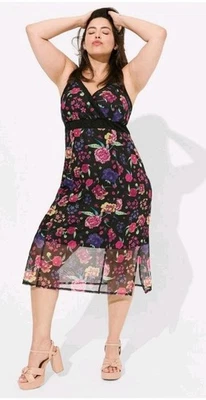 Vestido Torrid Betsey Johnson Midi Malla Encaje Inserto Sin Mangas Talla 3X 22-24 Nuevo con Etiquetas Foto 1 de 4