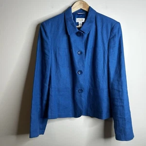 Talbots irisches Leinen Sakko Blazer Damen Größe 10 blau gefüttert Tasche Knopf Luxus - Bild 1 von 13