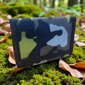 Boys Mens Army Lime Green Camo Canvas Trifold Ripper Wallet & Key Clip 2051 - Picture 1 of 6