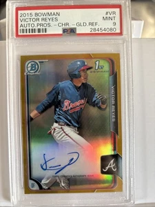 Bowman Chrome Victor Reyes 2015 dorado automático primer #d/50 PSA 9 - Imagen 1 de 2