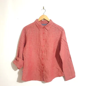 Seasalt Cornwall Shirt Sz 14 Red 100% Linen Long 3/4 Sleeve Tab Kingfisher Women - Foto 1 di 10