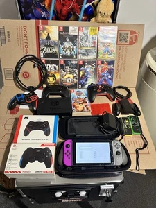 Paquete de consola Nintendo Switch con 9 juegos Zelda, Mario, Bendy, Contra, Dock y estuche - Imagen 1 de 12