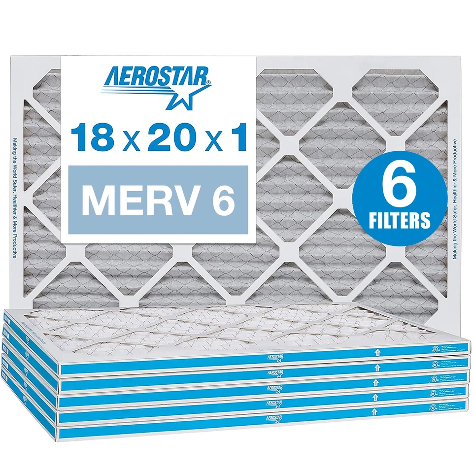 Aerostar 18x20x1 MERV 6 Pleated Air Filter, AC Furnace Air Filter, 6 Pack - Image 1 of 1