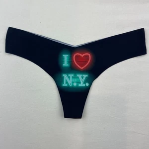 COMMANDO Underwear Womens S M Photo Op I LOVE NY Thong Low Rise Raw Cut Black - Picture 1 of 8