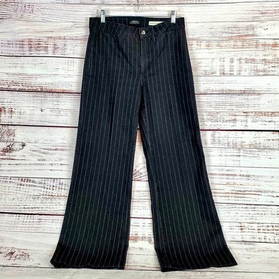 NYDJ Black Pin Stripe Wide Leg Jeans 10 Retro Relaxed Flare Denim Trousers Pants - Image 1 of 4