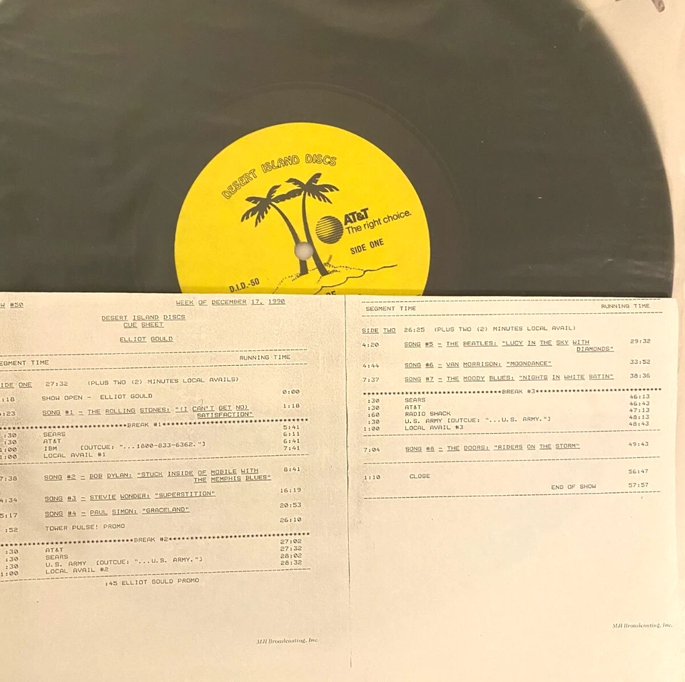 12/17/90 DESERT ISLAND DISCS,  ELLIOTT GOULD: HIS 8 MOST INFLUENTIAL TUNES & WHY - Image 1 of 1