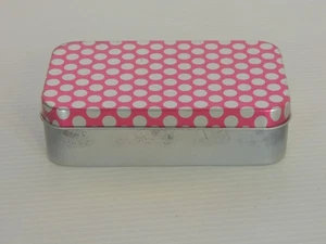 Tin Container polka dot small 5 x 3x 1.5" Storage Case Box Metal Small Tin - Picture 1 of 8