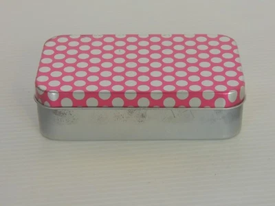 Tin Container polka dot small 5 x 3x 1.5" Storage Case Box Metal Small Tin - Image 1 of 4