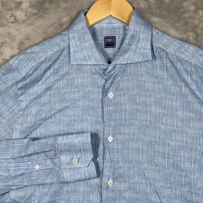 Fedeli Shirt Mens 16.5 Large Blue White Striped Made In Italy Button Up Dress - Image 1 of 4