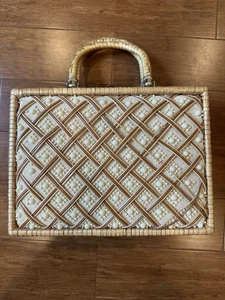 Vintage Perlen Korb Handtasche 50er 60er Jahre Hartschale creme Geldbeutel Tasche - Bild 1 von 11
