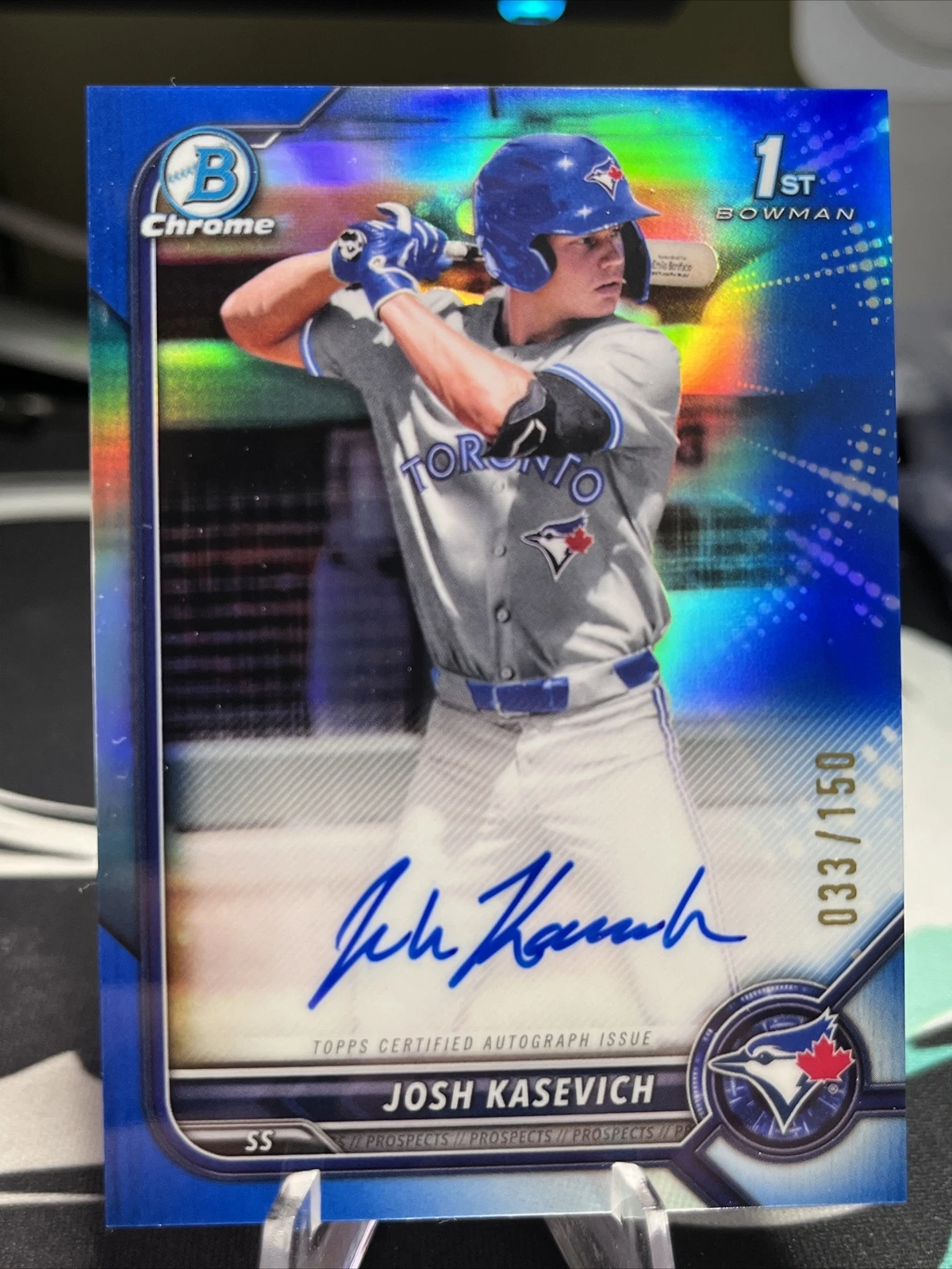 2022 Bowman Chrome Draft True Blue Refractor Auto /150 Josh Kasevich RC #CDA-JK