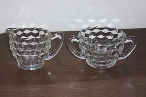 Cream Pitcher & Sugar Bowl Set - Jeannette Glass Cubist Pattern - see pics - Imagen 1 de 5