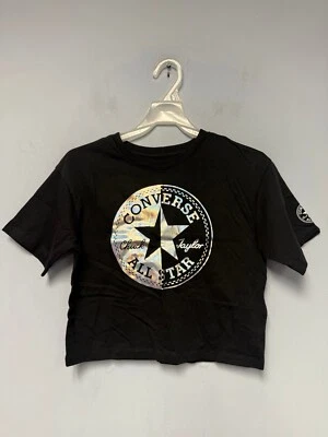 Converse Girl's Cropped Short Sleeve T-Shirt Tee Black Size Medium - Image 1 of 2