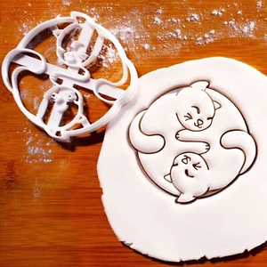 Yin Yang Cats Cookie Cutter - kitty cosmic duality zen metaphysics animal kitten - Picture 1 of 4